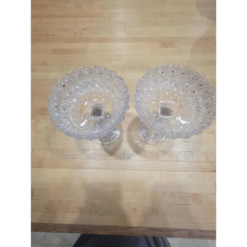 Vintage EAPG Daisy and Button Tall Pedestal Compote Pair Notch Stem Clear Glass